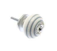 Perilla Redonda Blanco con Rayas Grises Pomo de Armario de Cerámica con Base Cromo 40mm X 1 Pack