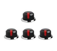 Perillas de control de parrilla de barbacoa de 58 mm de diámetro, piezas de repuesto de plástico con anillos decorativos para estufas, hornos, paquete de 4 (negro + rojo)