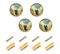 Perillas de resorte de girasol de margarita de gato negro personalizables para pomos y tiradores de tocador de 1.26 pulgadas (32 mm) para pasillo, paquete de 4