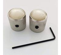 Perillas métricas de metal pesado moleteado con tapa de perla blanca para guitarra eléctrica Telecaster o bajo de precisión, cromados (paquete de 2)