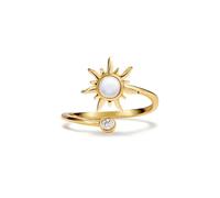 PERIMADE Anillo de ópalo para la ansiedad y el sol para mujer, chapado en oro, circonita cúbica, anillo de plata de ley 925, alivio del estrés, envoltura abierta, anillo giratorio ajustable, Plata de