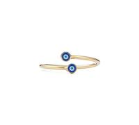 PERIMADE - Anillo de plata de ley 925 chapado en oro con diseño de mal de ojo, anillo de ojo azul turco, doble para mujer, joyería de buena suerte, regalo de cumpleaños, mamá, hija, mejor amiga, Una