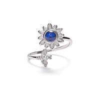 PERIMADE Anillo de proyección de texto personalizado de plata, anillo de banda abierta de girasol con mensaje conmemorativo personalizado para mujer, anillo de abeja apilable en 100 idiomas para