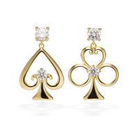 PERIMADE - arete colgantes de plata de ley 925 maciza para mujer, chapados en oro de 18 quilates, hipoalergénicos, con diseño de póquer, no se deslustran, asimétricos, circonita cúbica, regalo, Plata