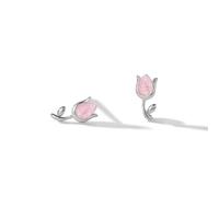 PERIMADE Delicados aretes de tulipán rosa para mujer, chapados en oro de 18 quilates, plata de ley 925 con tulipán de cuarzo rosa, no se deslustran, regalo de joyería de cumpleaños, mejor amiga
