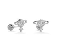 PERIMADE Pendientes de tuerca chapados en oro de 18 quilates con diseño de planeta Saturno, plata de ley 925 maciza, luna, estrella, cruz, para mujer, delicados aretes celestiales, hipoalergénicos