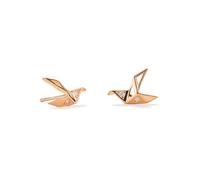 PERIMADE Pendientes de tuerca de plata de ley 925 con diseño de grulla de origami, aretes colgantes japoneses Orizuru para mujer, chapados en oro de 18 quilates, circonita cúbica, grulla de papel