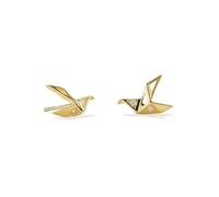 PERIMADE Pendientes de tuerca de plata de ley 925 con diseño de grulla de origami, aretes colgantes japoneses Orizuru para mujer, chapados en oro de 18 quilates, circonita cúbica, grulla de papel