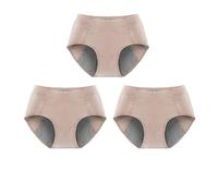 Period Panties Breathable Underwear Cotton Briefs Menstrual Knickers High Waist Panty Protective Sport Pants Teenage Girls Pack Of 3 Brown L