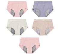Period Panties Hipster Cotton Knickers Breathable Heavy Flow Absorbent Leak Proof Postpartum Panty Teenage Girls Menstrual Underwear Stretchy Briefs Pack Of 5 Multicolor M