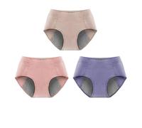 Period Panties Menstrual Knickers Cotton Briefs Stretchy Underwear Postpartum Pants Teenage Girls Panty Heavy Flow Pack Of 3 Brown/Pink/Purple Xl