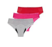 Period Pants Low Waist Menstrual Knickers Cotton Panty Postpartum Underwear Teenage Girls First Starter Kit Breathable Briefs 3Pcs Gray/Rose Red/Red Xs