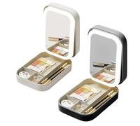 Periodicali Travel Makeup Mirror, Cosmetic Storage Box, Periodicali Travel Makeup Bag, Integrated Storage Box with Light-Filling Mirror, Foldable with LED Fill Light (White+Black)