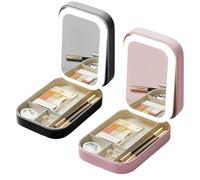 Periodicali Travel Makeup Mirror, Cosmetic Storage Box, Periodicali Travel Makeup Bag, Integrated Storage Box with Light-Filling Mirror, Foldable with LED Fill Light (Black+Pink)