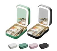 Periodicali Travel Makeup Mirror, Periodicali Travel Makeup Bag, Cosmetic Storage Box, LED Three-Color Adjustable Makeup Mirror (Green+Black)