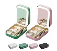 Periodicali Travel Makeup Mirror, Periodicali Travel Makeup Bag, Cosmetic Storage Box, LED Three-Color Adjustable Makeup Mirror (Green+Pink)