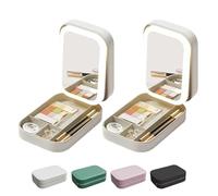 Periodicali Travel Makeup Mirror, Periodicali Travel Makeup Bag, Cosmetic Storage Box, LED Three-Color Adjustable Makeup Mirror (White *2)