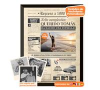 Periódico de cumpleaños 1990 - póster personalizado año nacimiento con foto, nombre y mensaje - regalo original para hombre o mujer 35 años - estilo vintage con marco opcional - recuerdo inolvidable