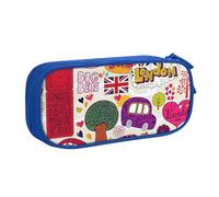 Periódico escolar en inglés, estuche para lápices, cosméticos, herramientas de arte, suministros para estudiantes, profesores, uso versátil, Blue, Talla única, Juego de mochila escolar