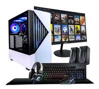 Periphio PC Battlestation, AMD Ryzen 5 con gráficos Vega 7, 32 GB de RAM, NVMe de 1 TB, con monitor, teclado RGB, mouse, auriculares, altavoces y alfombrilla de mouse XXL, prediseñada para juegos de