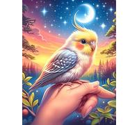 Periquito en Mano bajo Luna Puzzle 300 Piezas Juguete Educativo Fauna Mascotas Rompecabezas Impossible para Adultos Aliviar Estrés Decoración Hogar DIY Creativo 300 PCS