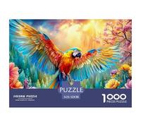 Periquito extendiendo Sus alas Entre Flores Coloridas Puzzle De 1000 Piezas el Loro Vínculo Familiar, Adultos Y Niños 52x38cm/1000pcs