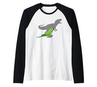 Periquito Indio Ringneck con T Rex Shadow Bird Lovers Camiseta Manga Raglan