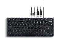 perixx PERIBOARD-416 - Teclado mini USB con cable con 4 concentradores, teclas de tijera tipo X, teclas de impresión grande, cable USB-C/A desmontable, inglés del Reino Unido