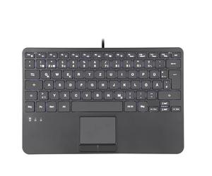 Perixx PERIBOARD-425 Teclado Mini USB con Panel táctil, Teclas de Tijera Tipo X, Retroiluminación Blanca, 2 Hub USB, Compacto, Disposición QWERTY