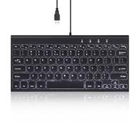Perixx PERIBOARD-429 - Mini teclado con cable retroiluminado, diseño delgado y ligero, teclas multimedia, para ordenador portátil, PC, diseño de EE. UU.