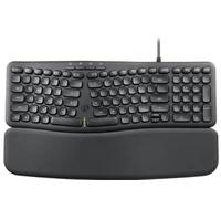 perixx PERIBOARD-536B Teclado USB ergonómico compacto con cable, almohadilla numérica integrada, reposamuñecas desmontable, escritura silenciosa, negro, UK QWERTY