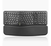 Perixx PERIBOARD-636B US, teclado USB compacto ergonómico inalámbrico - Tecnología inalámbrica 2.4G - Almohadilla numérica integrada - Reposamuñecas desmontable - Escritura silenciosa - Negro