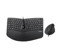 Perixx Periduo-406, Set de Teclado Compacto Ergonómico con Cable, separación de Teclas y Ratón Vertical con reposa muñeca Ajustable, Rueda de Deslizamiento, Layout Ingles US