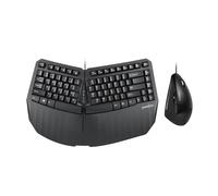 Perixx PERIDUO-413B US, teclado dividido compacto ergonómico USB con cable y mouse vertical - Paquete con un mouse vertical ergonómico de 6 botones - Negro - Inglés de EE. UU