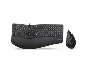 Perixx Periduo-505 - Teclado ergonómico y ratón Vertical - Teclado Dividido - Rueda de Desplazamiento de 4 vías - Reposamuñecas Personalizable - Teclas Planas - con Cable USB - QWERTZ