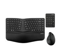 Perixx PERIDUO-606IIA Teclado ergonómico compacto inalámbrico 3 en 1 con mouse vertical y teclado numérico, teclas silenciosas y clics, inglés de EE. UU