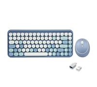Perixx PERIDUO-713 Combo de teclado y ratón inalámbrico de 2,4 GHz, tapas redondas retro, diseño británico, azul pastel