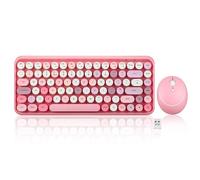 Perixx PERIDUO-713 Juego de Mini Teclado y Ratón inalámbricos, Teclas Redondas Retro, Rosado Pastel, UK Inglés