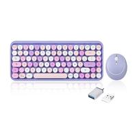 Perixx PERIDUO-713 - Juego de miniteclado y ratón inalámbrico (2,4 GHz, Teclas de Estilo Retro, Redondeadas, Violeta, AZERTY