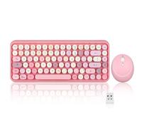 Perixx PERIDUO-713 - Juego de miniteclado y ratón inalámbrico, USB, 2,4 GHz, Teclas de Estilo Retro Redondeadas, Color Rosa Pastel y AZERTY