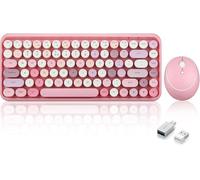 Perixx PERIDUO-713 Wireless 2.4 GHz Set compacto, Teclado y ratón, teclas redondeadas de estilo retro, rosa pastel, diseño USA inglés