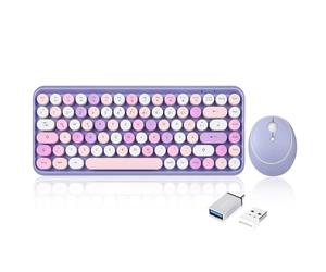 Perixx PERIDUO-713PP Mini teclado inalámbrico y ratón combinación - Retro ronda teclas teclas - Lila pastel - disposición alemana QWERTZ