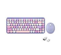 Perixx PERIDUO-713PP Set de Mini Teclado Inalámbrico y Ratón - Teclas Redondas de Estilo Retro - Morado Pastel - US Inglés