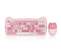 Perixx PERIDUO-715 - Mini Teclado y ratón inalámbrico con diseño de Gato, Color Rosa Caramelo, Bolsa de Viaje portátil, Adaptador Tipo C, inglés Americano