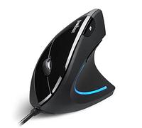 Perixx PERIMICE-513 - Ratón vertical ergonómico con cable, 6 botones con 1000/1600 DPI, diseño para diestros, cable USB de 6 pies, color negro
