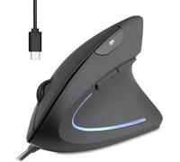 Perixx PERIMICE-513 Ratón Vertical Ergonómico con USB-C - 6 Botones con 1000/1600 dpi - Diseño para Diestros - Cable de 1,8 m - Negro