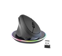Perixx Perimice-719LRX, Ratón vertical inalámbrico para zurdos, función de carga inalámbrica y con cable doble, almohadilla de carga incluida, diseñado para manos más pequeñas