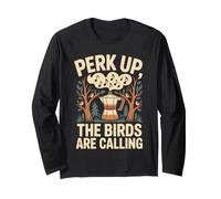 Perk Up The Birds Are Calling Aves y Café Retro Manga Larga