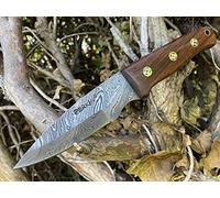 Perkin Cuchillo de acero de damasco cuchillo de caza cuchillo bushcraft con afilador de funda