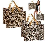 PerKoop 4 bolsas de regalo extragrandes de leopardo de 20 x 16 pulgadas, bolsa de regalo grande con asas, bolsas de regalo reutilizables no tejidas para safari de la selva, cumpleaños, fiesta salvaje,